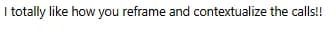 Screenshot of a reader’s email: “I totally like how you reframe and contextualize the calls!!”