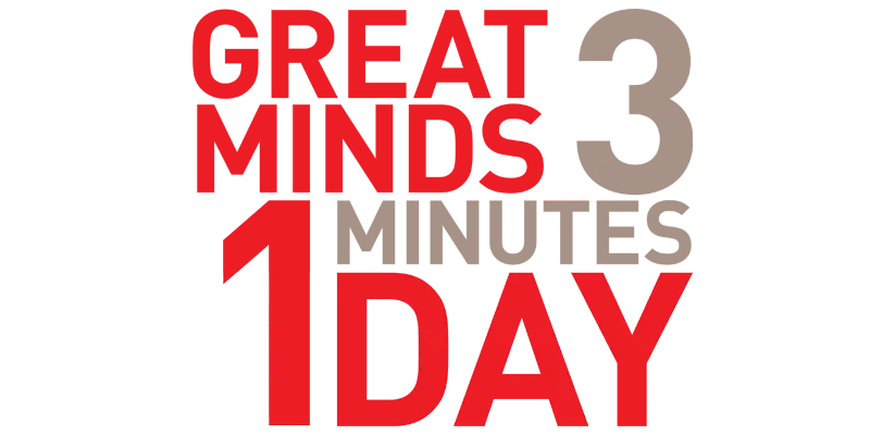 Logo of the “Great Minds — 3 Minutes, 1 Day” initiative.